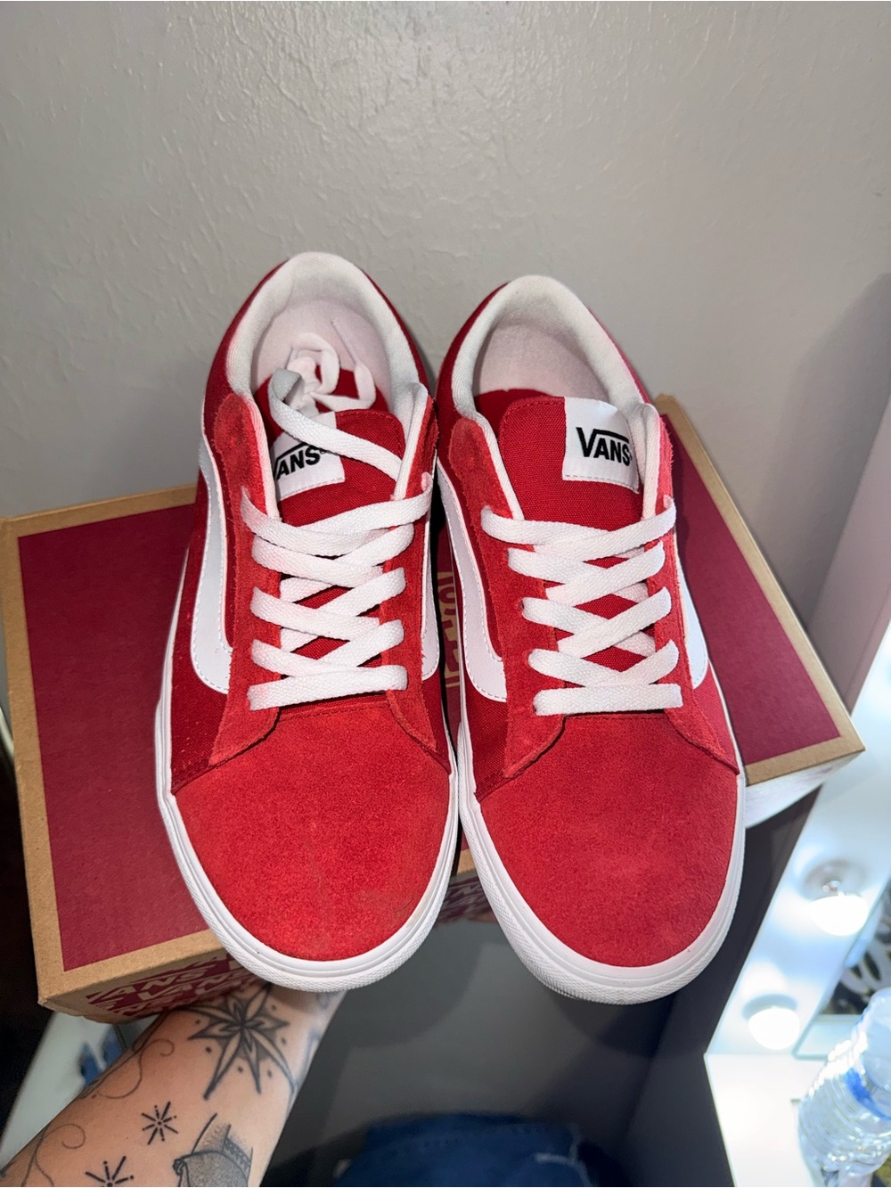 Vans Red Suede Low-Top Sneakers with White Stripe